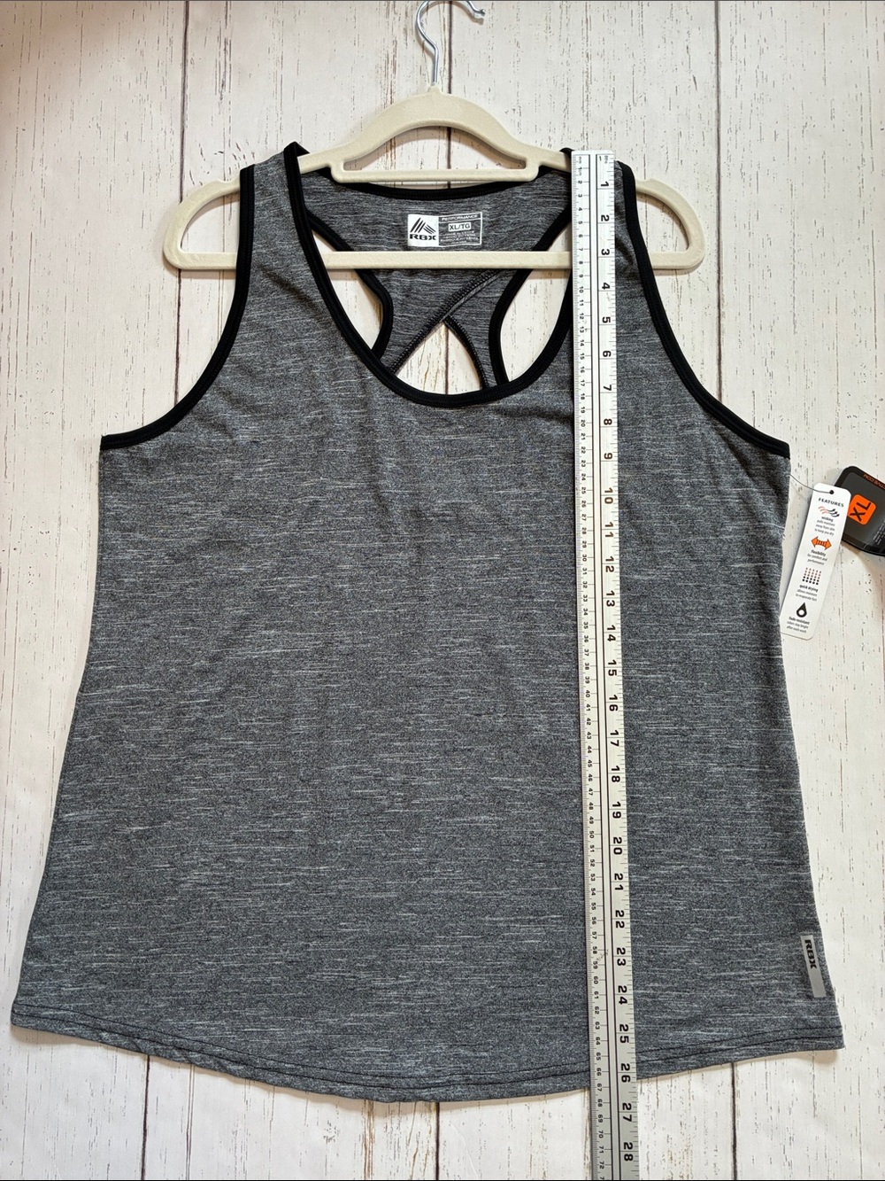 RBX Heather Gray Racerback Workout Tank w/Black Trim & Cutout Detail, sz XL, NWT - Picture 11 of 11